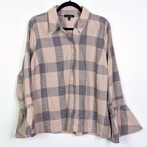 Lane Bryant Plaid Button Down Bell Sleeve Top